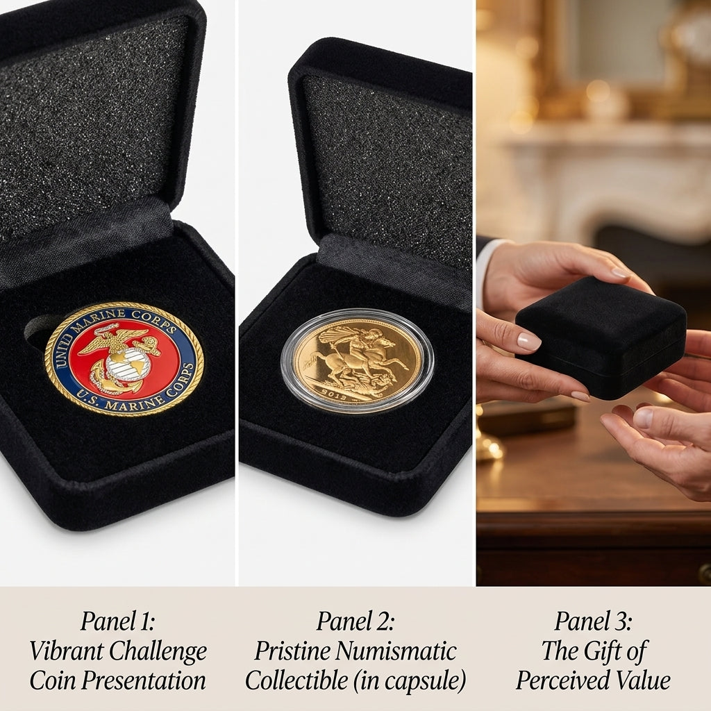 Premium Black Velvet Presentation Box for Coin