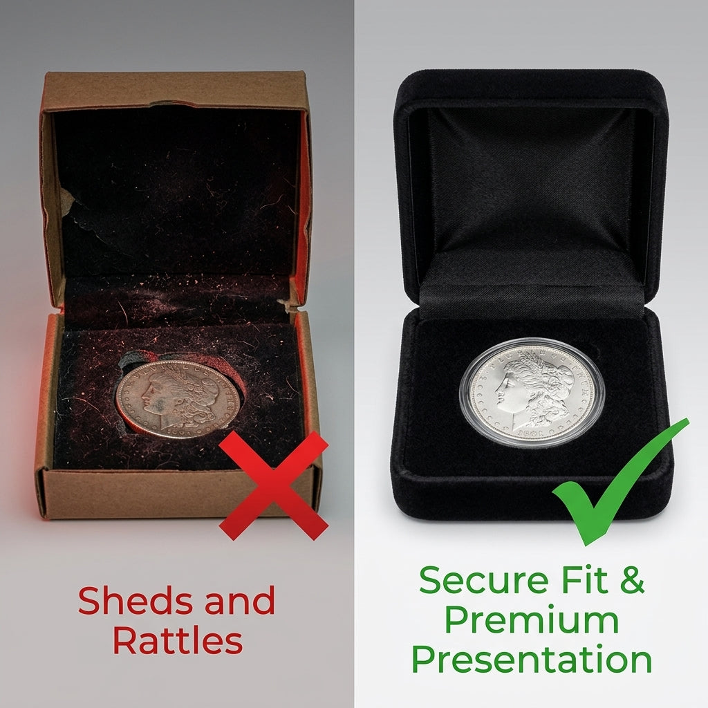 Premium Black Velvet Presentation Box for Coin