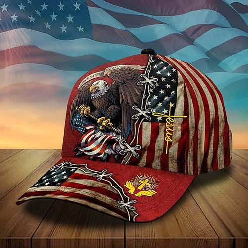 One Nation Under God Patriotic Eagle Baseball Cap - American Flag Hat