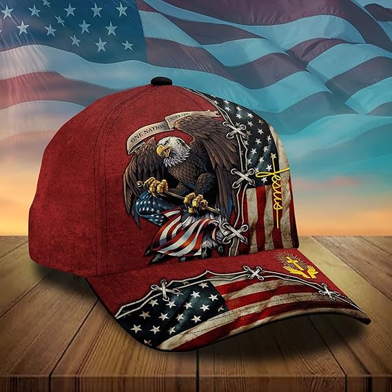 One Nation Under God Patriotic Eagle Baseball Cap - American Flag Hat