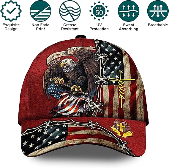 One Nation Under God Patriotic Eagle Baseball Cap - American Flag Hat