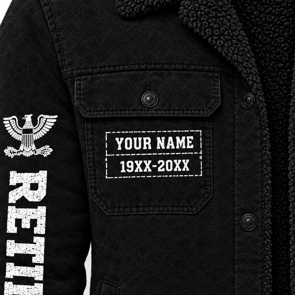 Personalized Veteran Jacket, Custom Military Branch, Rank & Name Sherpa Lined Jacket