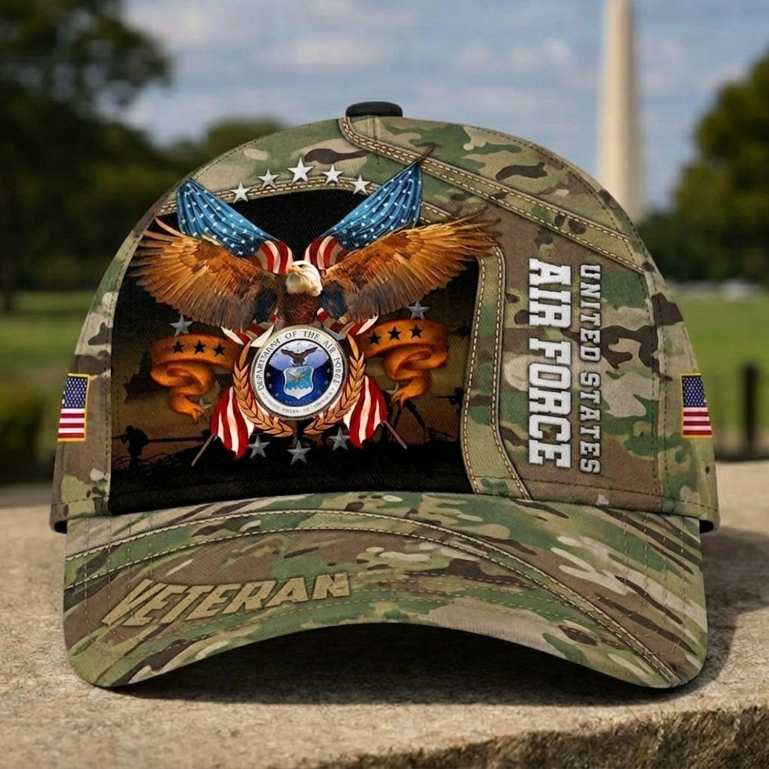 US Air Force Veteran Camo Baseball Cap, Eagle & USAF Heritage Hat