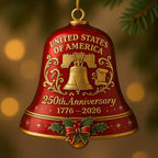 United States 250th Anniversary Bell Ornament – Liberty Bell Inspired Patriotic Christmas Decoration (1776–2026)