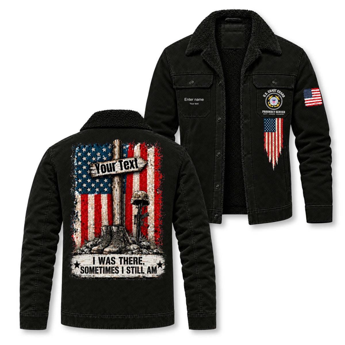 Personalized Veteran Jacket, Custom Military Branch, Rank & Name Sherpa Lined Jacket