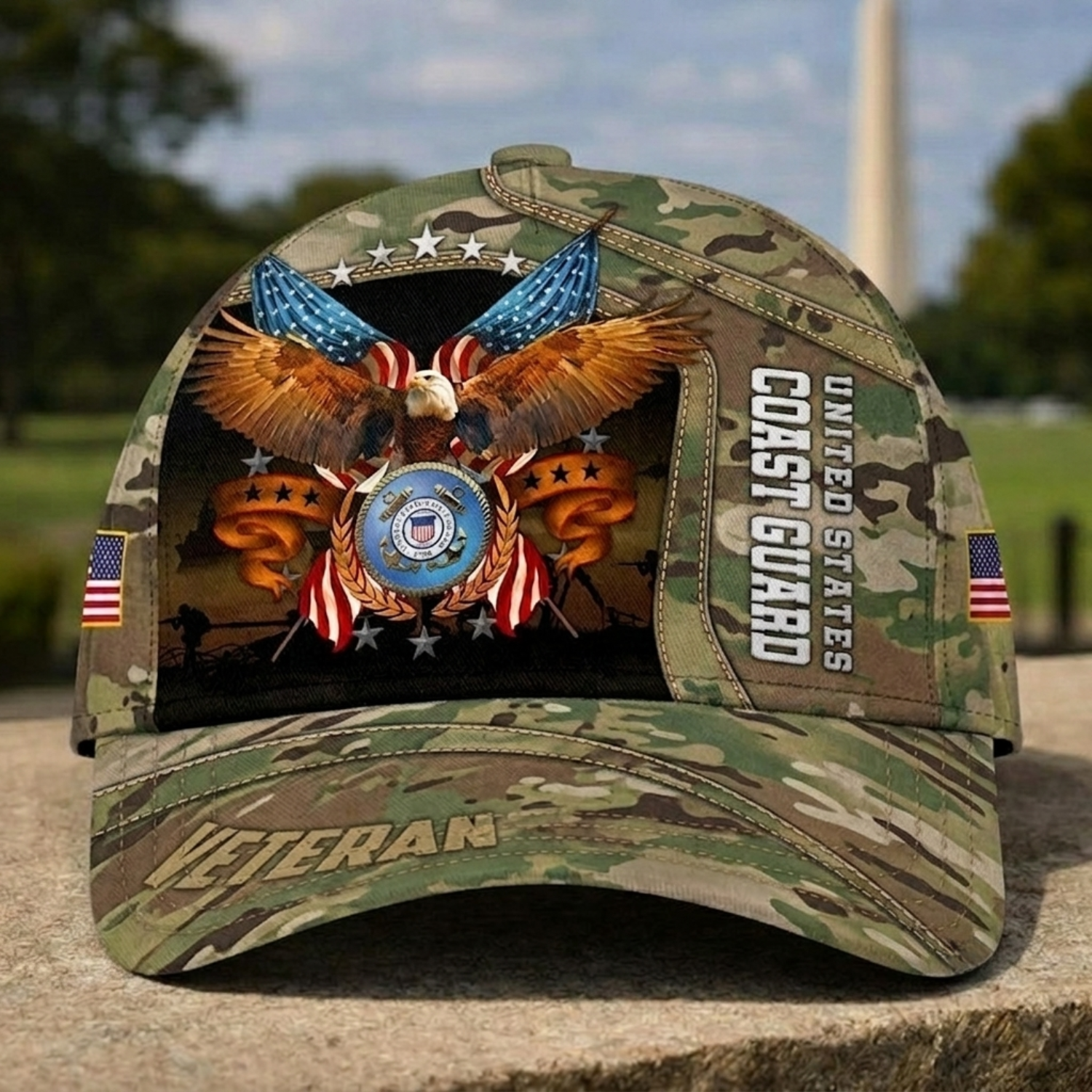 US Coast Guard Veteran Camo Baseball Cap, Eagle & Coast Guard Heritage Hat