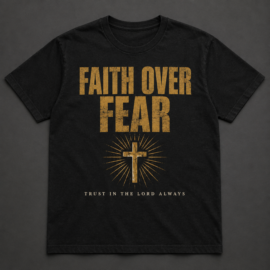 Faith Over Fear patriotic Christian t-shirt, black, front print
