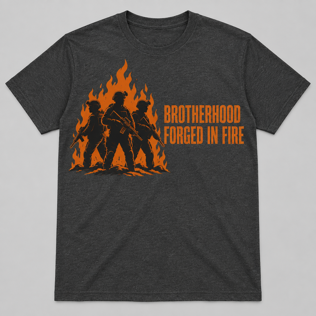 Brotherhood Forged In Fire veteran t-shirt, dark heather gray, front print