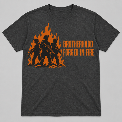 Brotherhood Forged In Fire veteran t-shirt, dark heather gray, front print