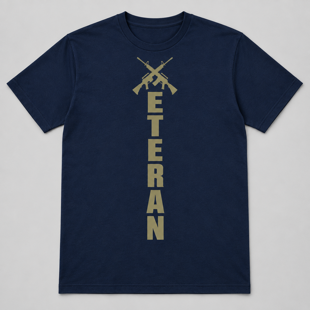 Veteran crossed rifles t-shirt, navy, front print