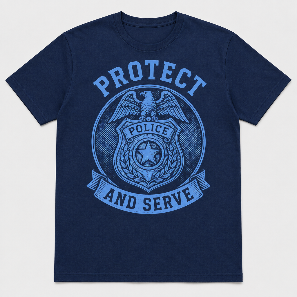 Protect And Serve - navy police badge crest t-shirt