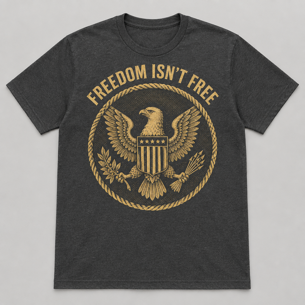 Freedom Isn't Free - charcoal eagle crest t-shirt