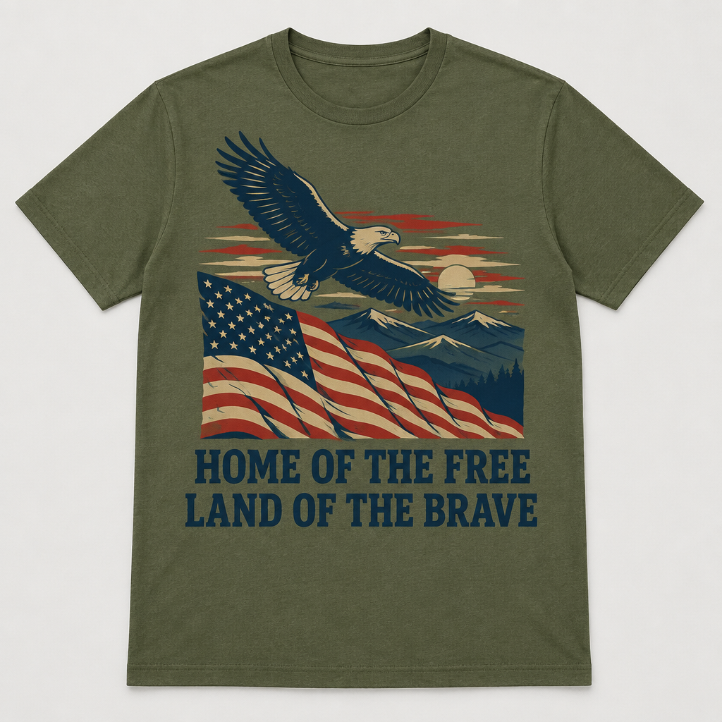Home Of The Free - olive eagle scenic tribute t-shirt
