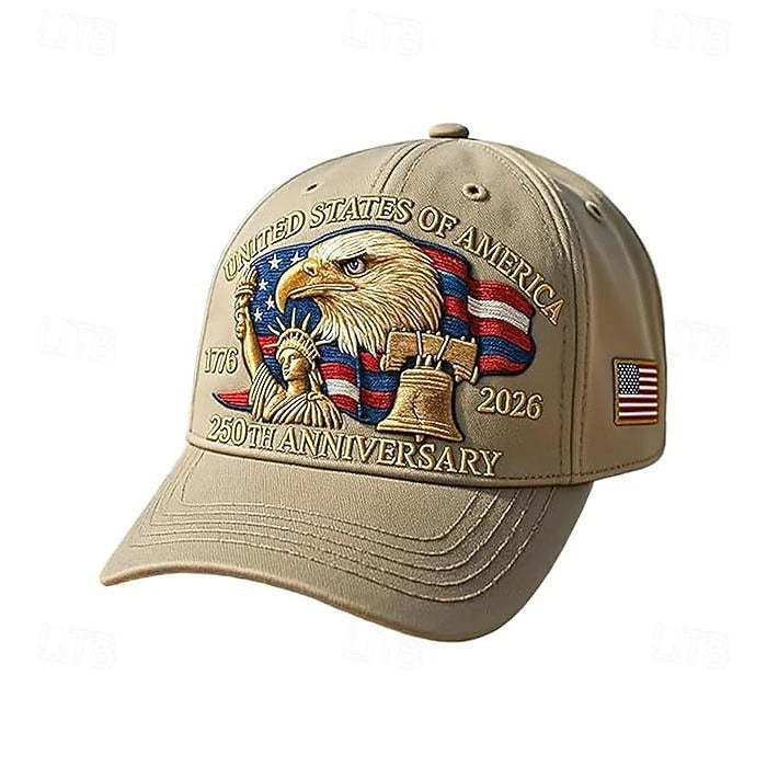 USA 250th Anniversary Patriotic Hat - Bald Eagle, Liberty Bell & Statue Embroidered Cap