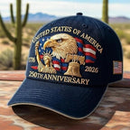 USA 250th Anniversary Patriotic Hat - Bald Eagle, Liberty Bell & Statue Embroidered Cap