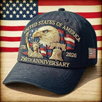 USA 250th Anniversary Patriotic Hat - Bald Eagle, Liberty Bell & Statue Embroidered Cap