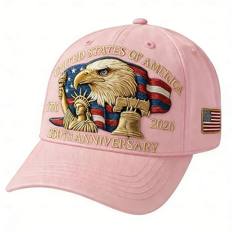 USA 250th Anniversary Patriotic Hat - Bald Eagle, Liberty Bell & Statue Embroidered Cap