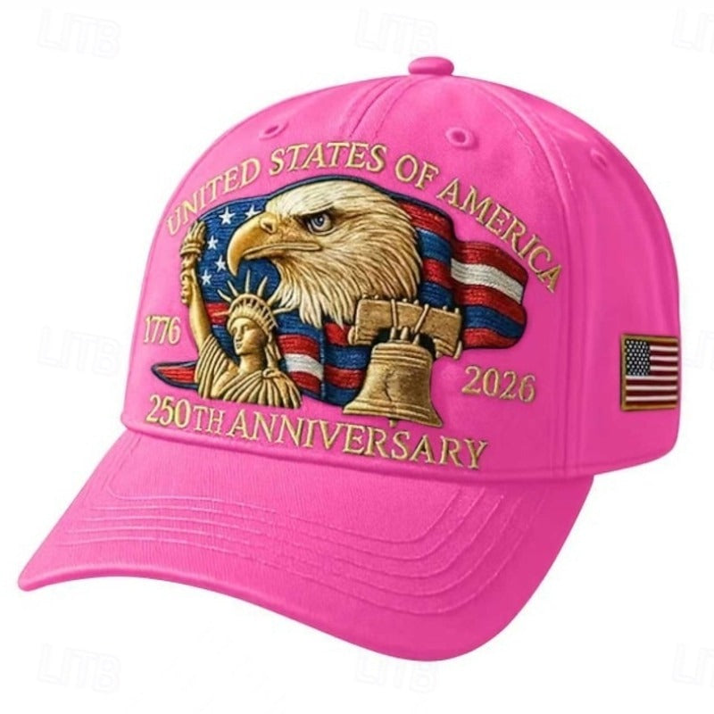USA 250th Anniversary Patriotic Hat - Bald Eagle, Liberty Bell & Statue Embroidered Cap