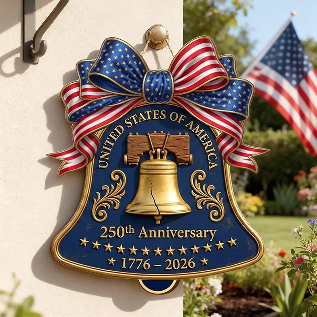 USA 250th Anniversary Wooden Liberty Bell Sign: 1776-2026 Decor, Patriotic Door Hanger
