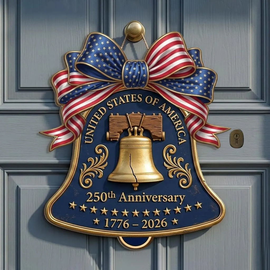 USA 250th Anniversary Wooden Liberty Bell Sign: 1776-2026 Decor, Patriotic Door Hanger