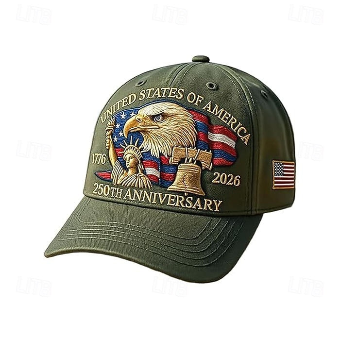 USA 250th Anniversary Patriotic Hat - Bald Eagle, Liberty Bell & Statue Embroidered Cap