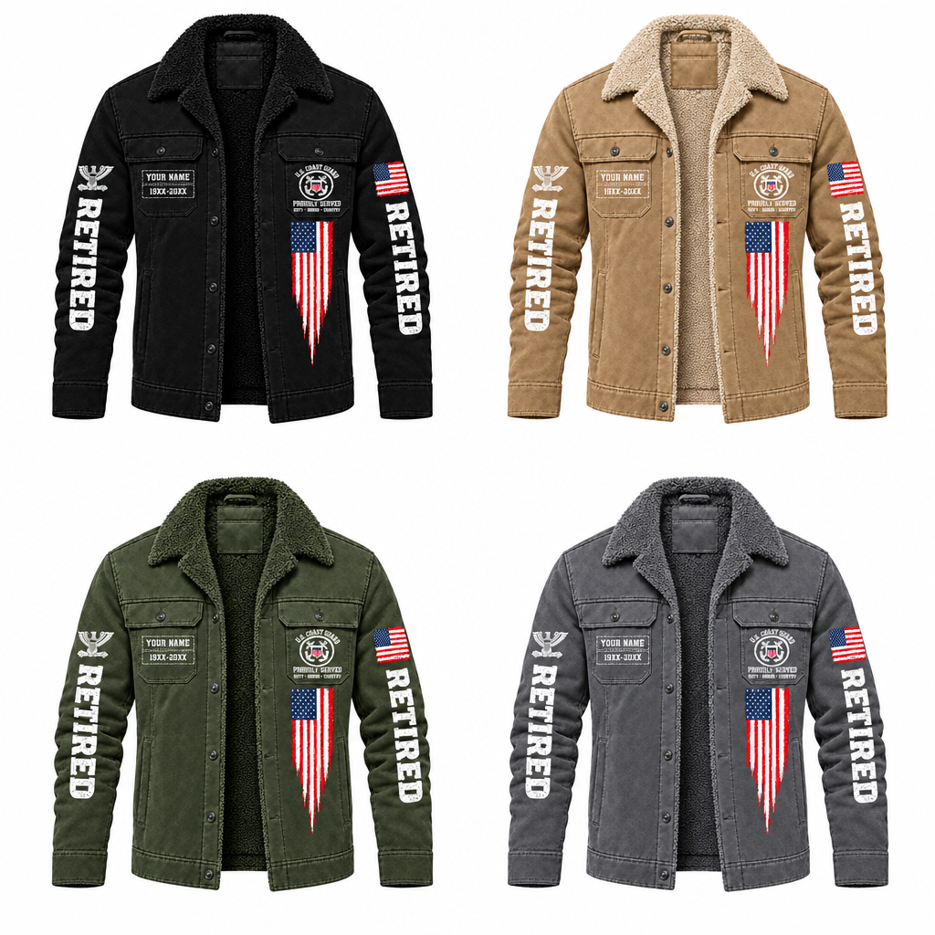 Personalized Veteran Jacket, Custom Military Branch, Rank & Name Sherpa Lined Jacket