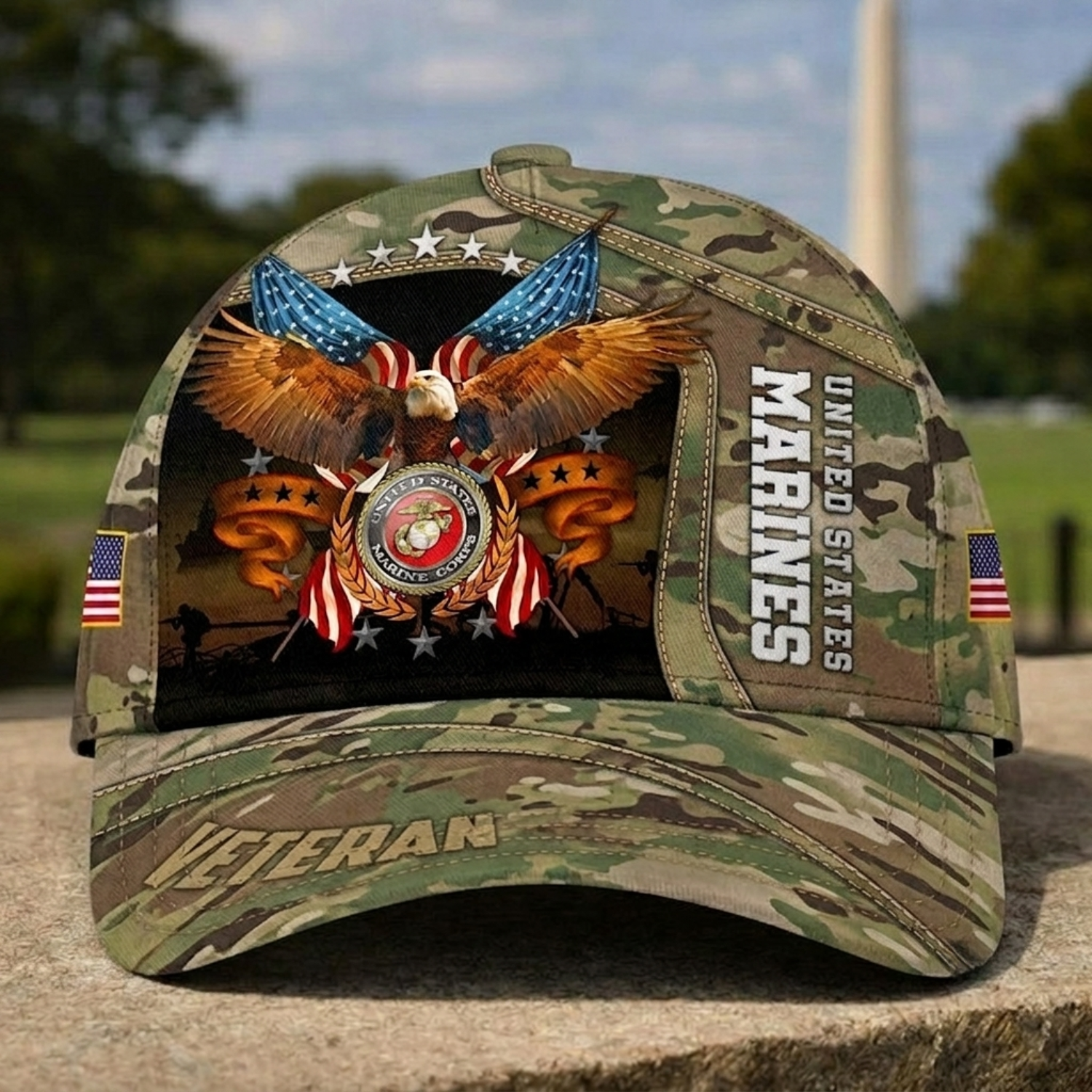 US Marine Corps Veteran Camo Baseball Cap, Eagle & USMC Heritage Hat