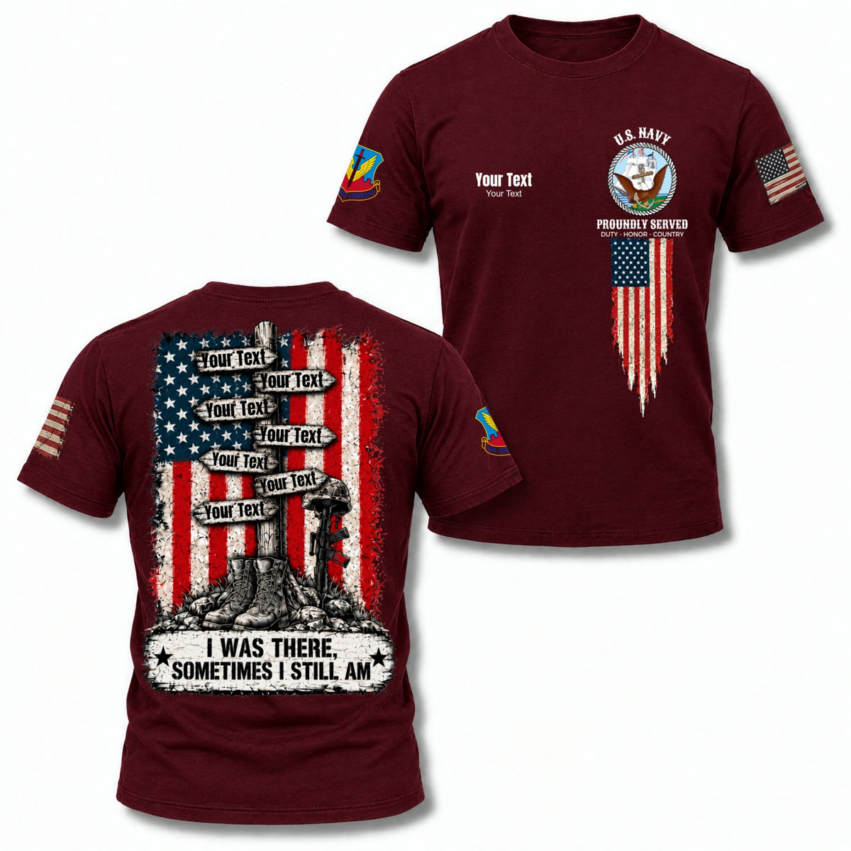 Custom Veteran Polo T-Shirt, Personalized Name, Rank, Branch & Duty Stations