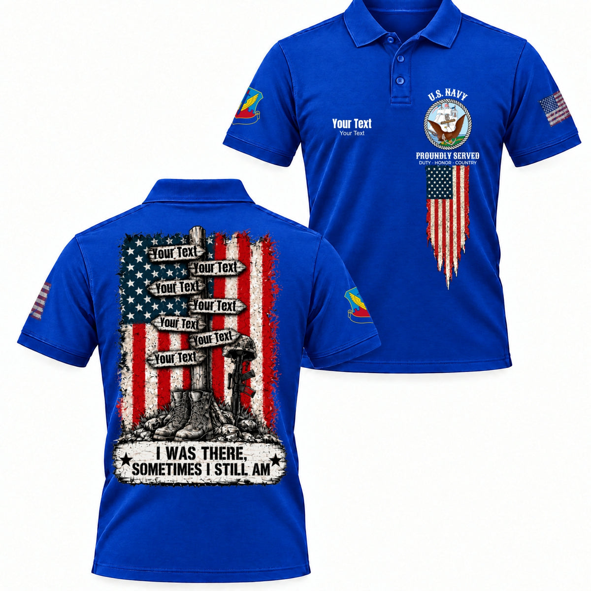 Custom Veteran Polo T-Shirt, Personalized Name, Rank, Branch & Duty Stations