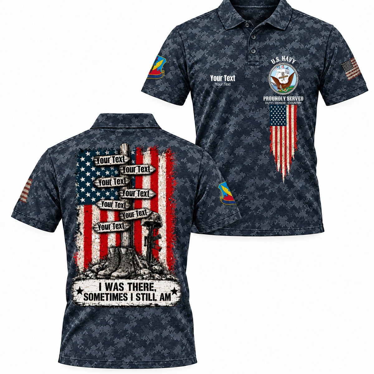Custom Veteran Polo T-Shirt, Personalized Name, Rank, Branch & Duty Stations