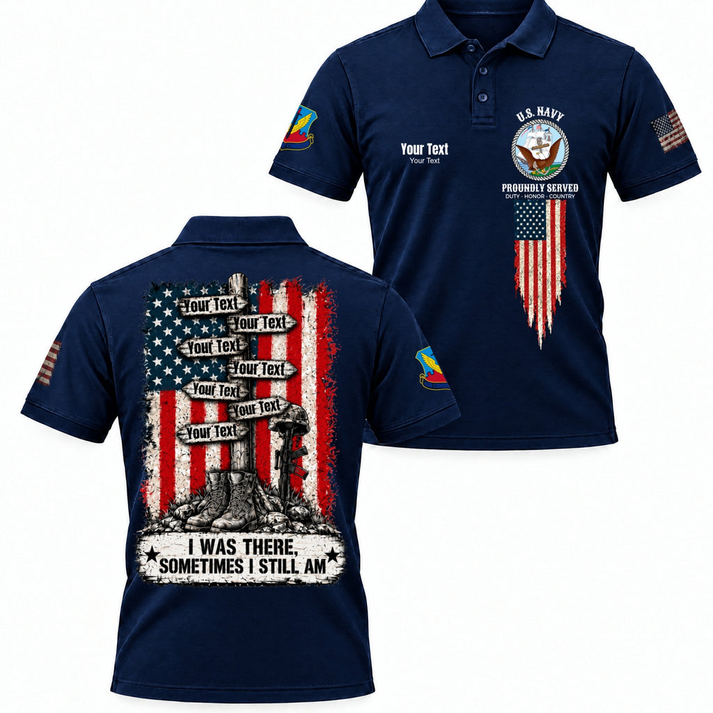 Custom Veteran Polo T-Shirt, Personalized Name, Rank, Branch & Duty Stations