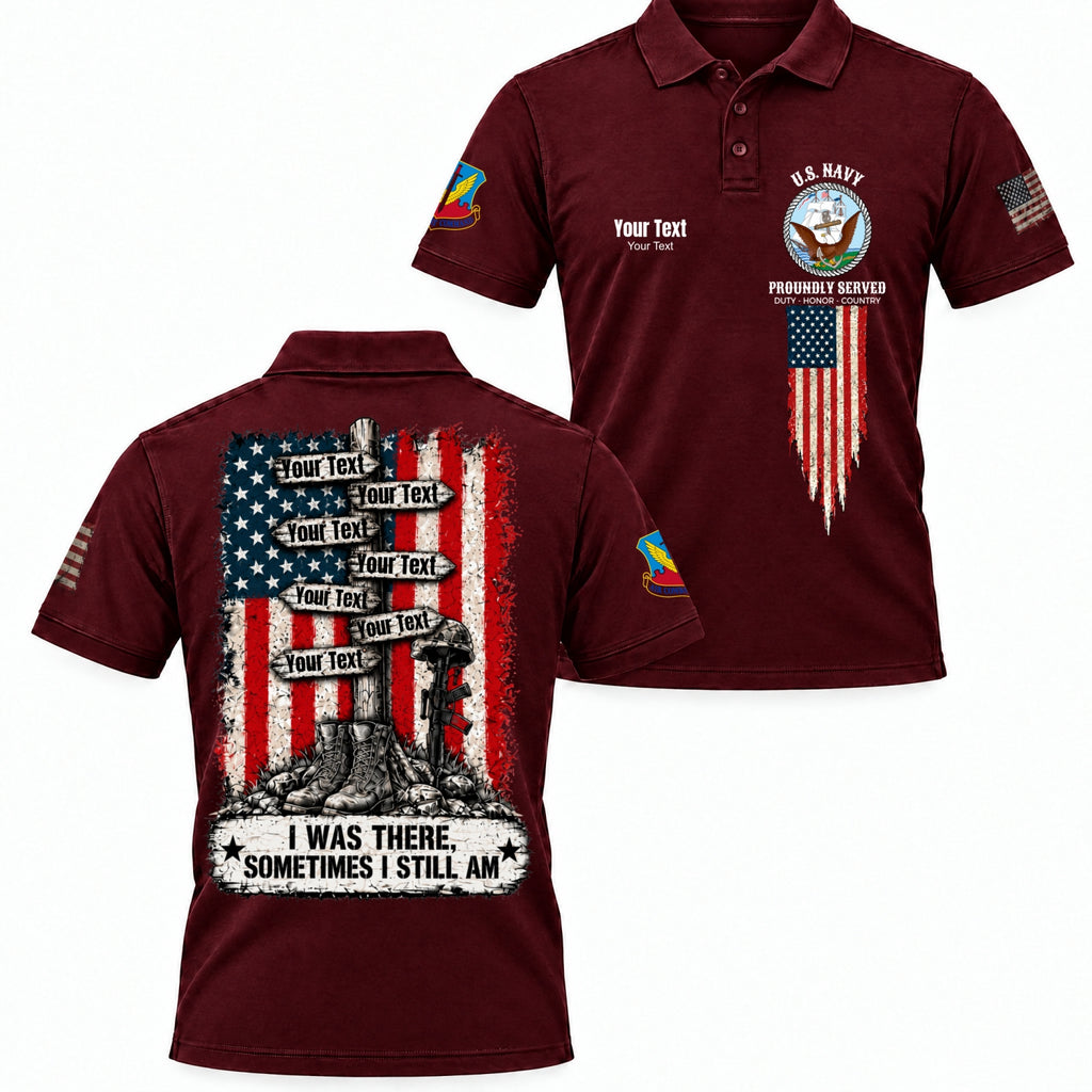 Custom Veteran Polo T-Shirt, Personalized Name, Rank, Branch & Duty Stations