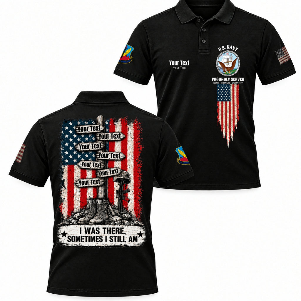 Custom Veteran Polo T-Shirt, Personalized Name, Rank, Branch & Duty Stations
