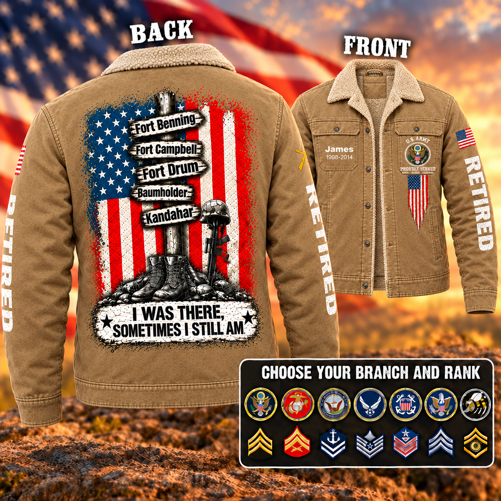 Personalized Veteran Jacket, Custom Military Branch, Rank & Name Sherpa Lined Jacket