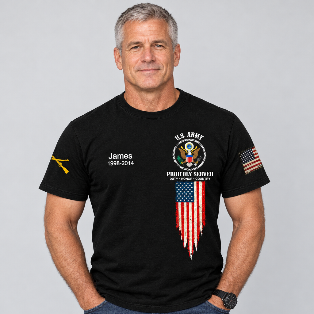 Custom Veteran Polo T-Shirt, Personalized Name, Rank, Branch & Duty Stations