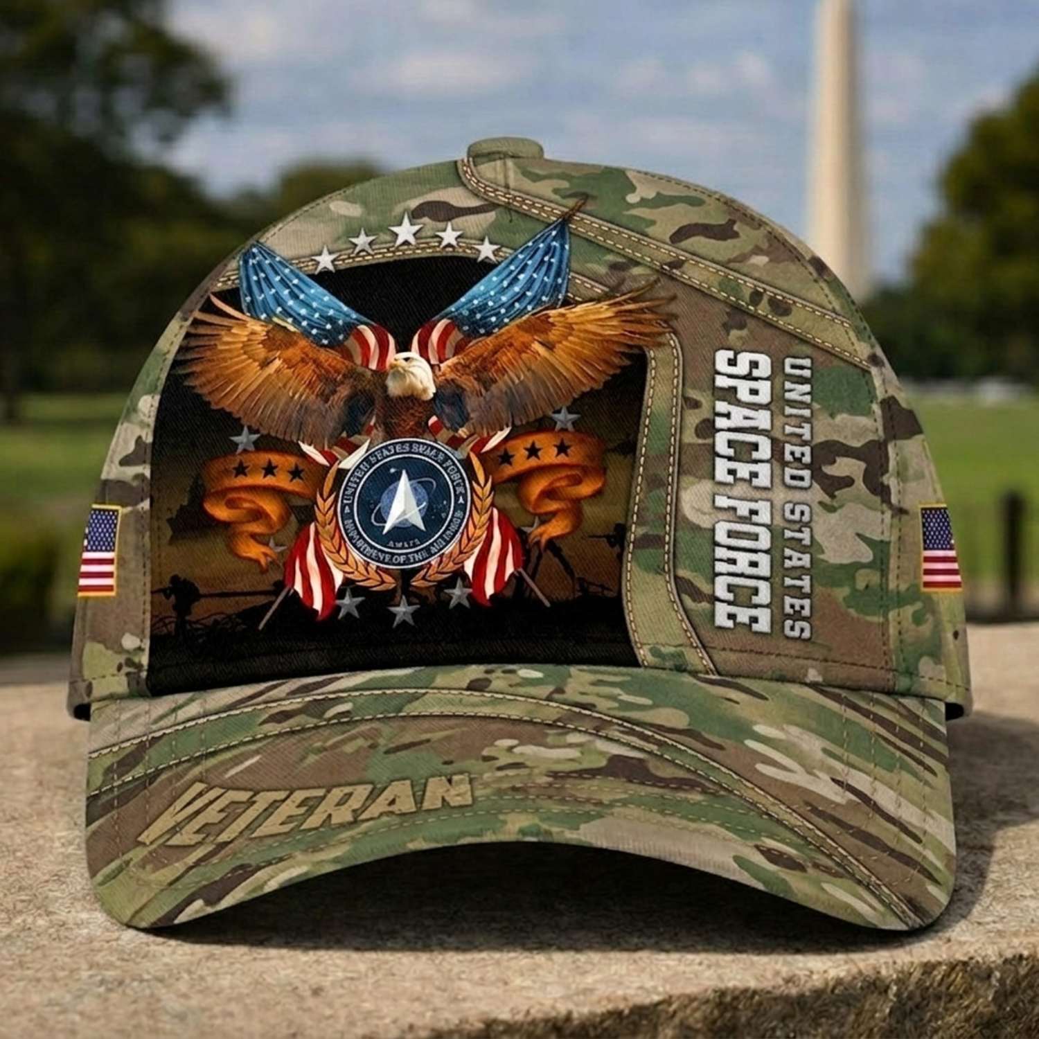 US Space Force Veteran Camo Baseball Cap, Eagle & Space Force Heritage Hat