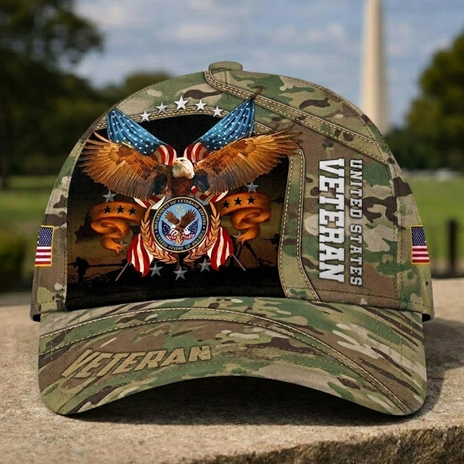 US Veteran Camo Baseball Cap, Eagle & American Pride Heritage Hat