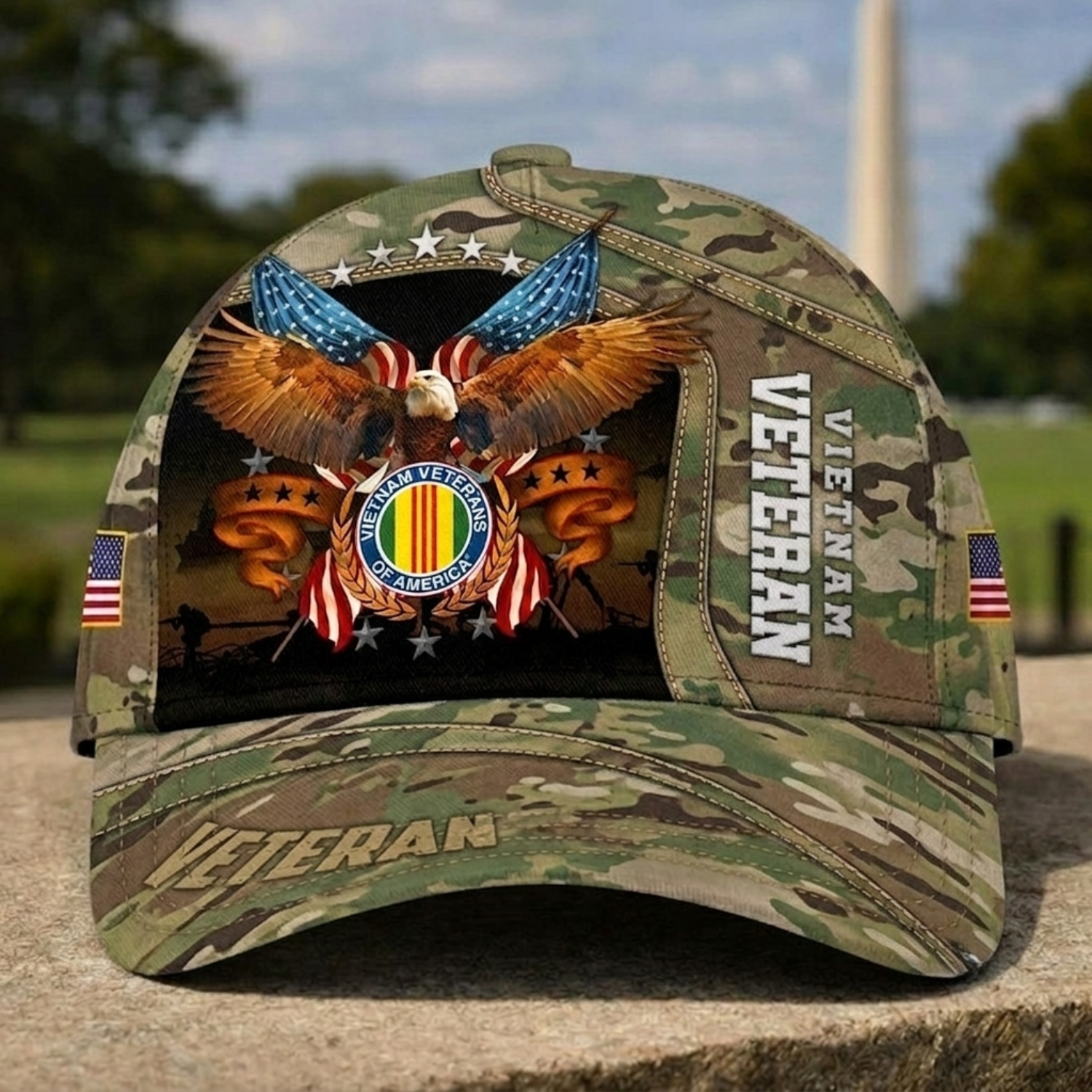 Vietnam Veteran Camo Baseball Cap, Eagle & Vietnam Veterans Heritage Hat